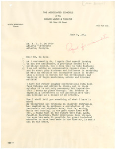 Letter from Alison Burroughs to W. E. B. Du Bois