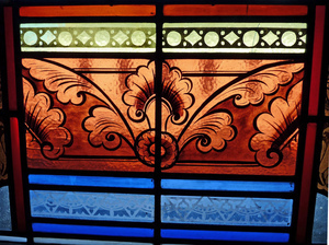 Merriam-Gilbert Public Library: stained glass window (detail)