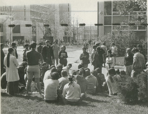 Students gather outside Bartlett Hall