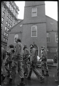 Vietnam Veterans Against the War demonstration 'Search and destroy': veterans walking down Washington Street past Old South Meeting House