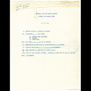 Agenda for Catawba, Dale, and Laurel Street meeting held December 9, 1963
