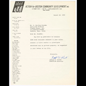 Letter from Joseph Slavet to Otto Snowden about hiring temporary worker