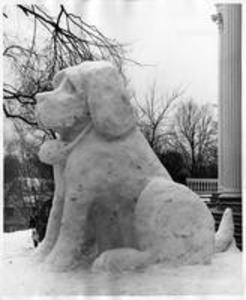 Kappa Alpha Society Mascot as a snow sculpture, 1959