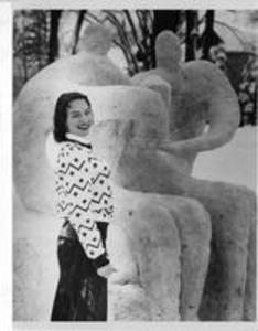 Winter Carnival Queen Carol Starke with snow sculpture