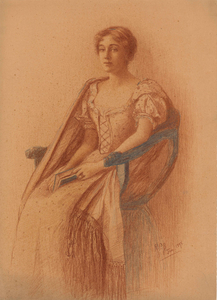 Ruth Burgess crayon sketch of woman seated in chair