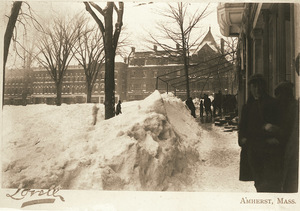 Snow in Amherst center after the Blizzard of 1888