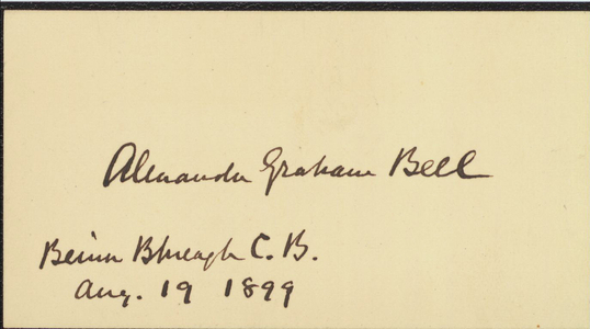 Card signed by Alexander Graham Bell, 1899 August 19