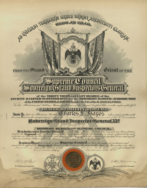 Honorary 33° certificate for Charles L. Hayes