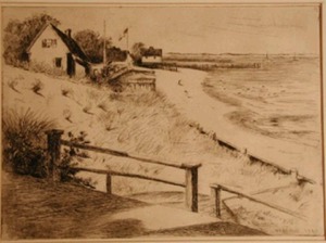 "Cottages and Beach, West End" William Bicknell (1860-1947)