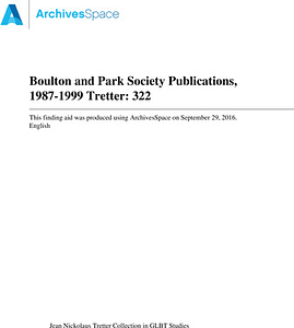 Boulton and Park Society Publications, 1987-1999