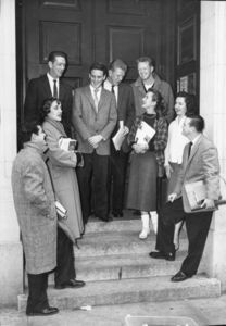 Suffolk University students assembled on the steps of the Archer Buidling (20 Derne Street)
