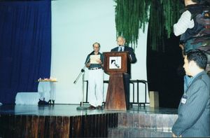 John Joseph Moakley delivering speech at University of Central America (UCA) in El Salvador, 12 November 1999