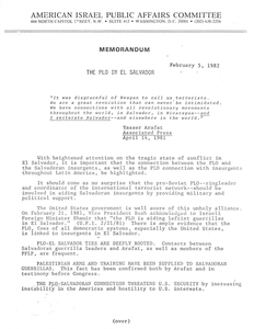 Memorandum by the American Israel Public Affairs Committee, "The Palestinian Liberation Organization (PLO) in El Salvador"