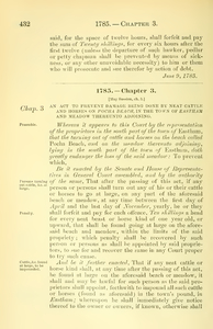 1785 Chap. 0003 An Act To Prevent Damage Being Done By Neat Cattle And Horses On Pocha Beach, In The Town Of Eastham And Meadow Thereunto Adjoining.