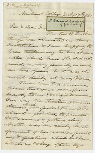 Edward Hitchcock letter of recommendation for Henry D. Northrup, 1862 July 17