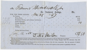 Edward Hitchcock receipt of payment to Amherst College, 1848 January 14