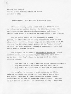 Senator Paul E. Tsongas' remarks to the Community Church of Boston