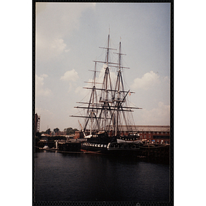 A photograph of the USS Constitution docked at Charlestown