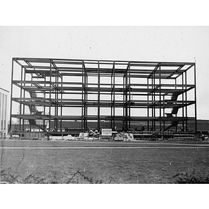 The framework of the Ell Student Center during early construction