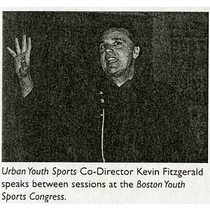 Urban Youth Sports Co-Director Kevin Fitzgerald speaks between sessions at the Boston Youth Sports Congress