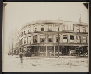 Exterior view of commercial buildings, Massachusetts Avenue and Boylston Street, Cambridge, Mass., undated