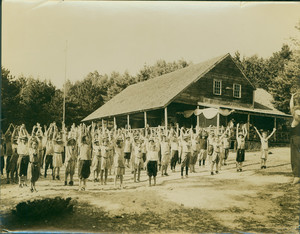 Exercises at a boys camp, Buzzards Bay, Mass., undated