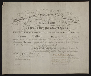 Allegheny County Medical Society certificate