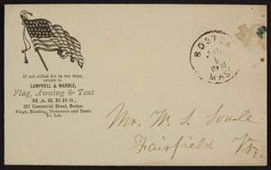 Envelope for Lamprell & Marble, flag, awning & tent makers, 357 Commercial Street, Boston, Mass., undated