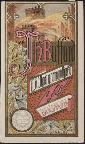 Trade card, J.H. Bufford, lithographer, 490 Washington Street, Boston, Mass.