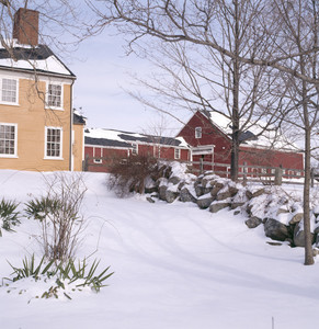 Barns and house in snow, Cogswell's Grant, Essex, Mass.