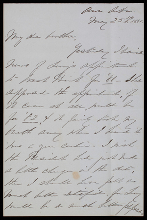 Abby Casey Hunt to Thomas Lincoln Casey, May 25, 1881