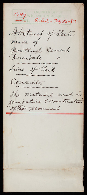 Abstract of Tests - made of Portland Cement, Rosendale, Lime of Teil, Concrete, February 16, 1882