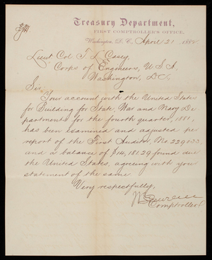 [William] Lawrence to Thomas Lincoln Casey, April 21, 1882