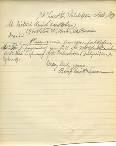 Letter from Benjamin Smith Lyman to Dietrich Reimer