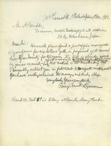 Letter from Benjamin Smith Lyman to A. Gerdts