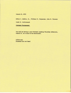 Memorandum from Mark H. McCormack to Arthur J. Lafave, William H. Carpenter and John B. Titcomb