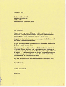 Letter from Mark H. McCormack to Desmond Muirhead