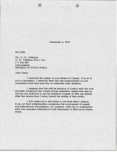 Letter from Mark H. McCormack to O. G. Williams