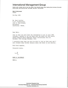 Letter from Mark H. McCormack to Merv Griffin