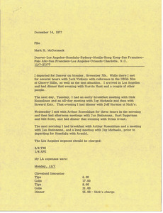 Memorandum from Mark H. McCormack concerning recent travels