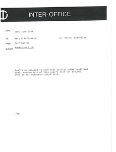 Memorandum from Jeff Harvey to Mark H. McCormack