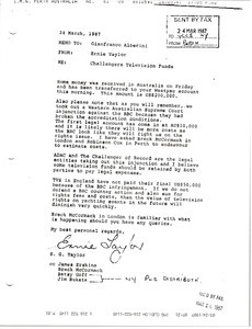 Fax from Ernie Taylor to Gianfranco Alberini