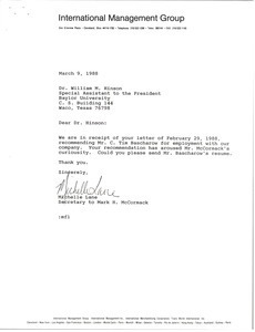 Letter from Michelle Lane to William M. Hinson