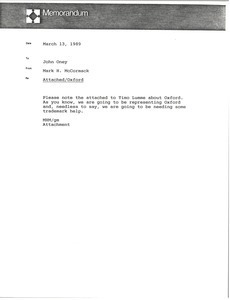 Memorandum from Mark H. McCormack to John Oney