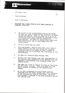 Memorandum from Mark H. McCormack to Todd McCormack