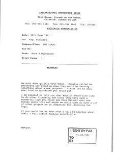 Fax from Mark H. McCormack to Haji Fukuhara