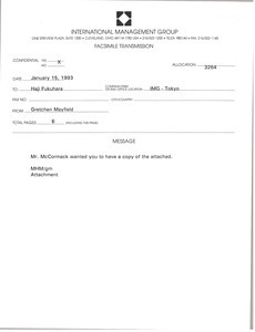 Fax from Gretchen Mayfield to Haji Fukuhara