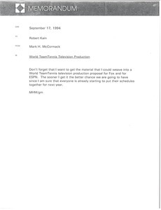 Memorandum from Mark H. McCormack to Robert Kain