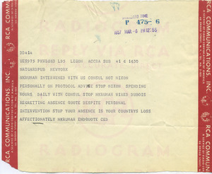 Telegram from Cedric Balfrage to James Aronson