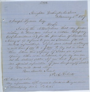 Letter from P. A. Roberts to Joseph Lyman